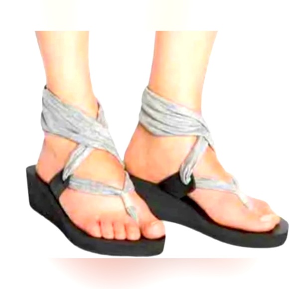 Sanuk Yoga Mat Wedge Wrap Around shimmer Gray Fabric - Picture 5 of 8